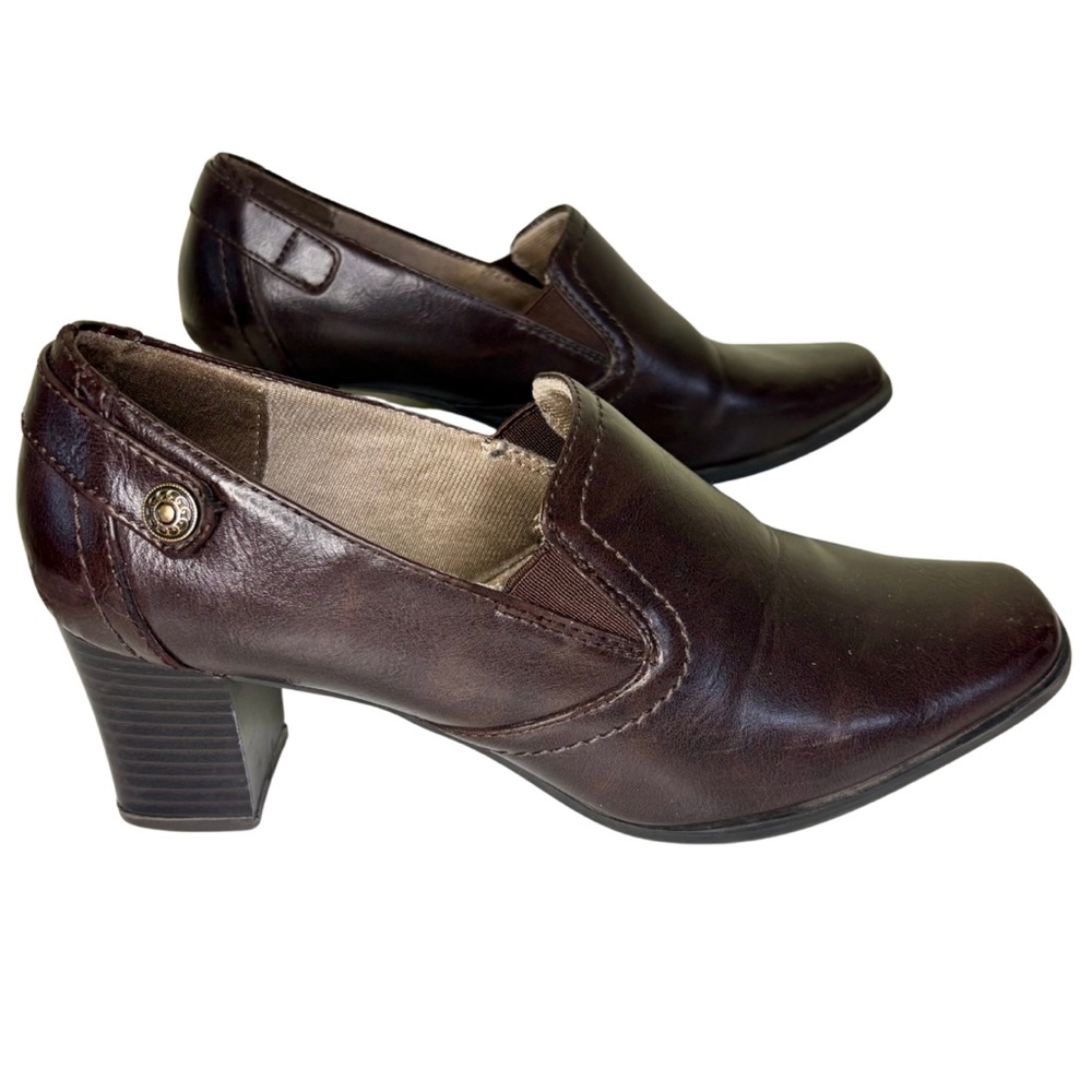 Brown Leather Heeled Loafers